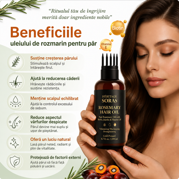 Ulei de Rozmarin pentru Creșterea Părului cu Batana, Biotină, Jojoba și Ricin