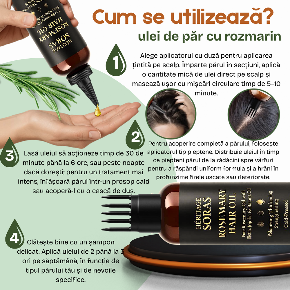 Ulei de Rozmarin 100% Pur pentru Creșterea Părului – cu Biotină, Jojoba și Ricin, Tratament Fortifiant și Hidratant