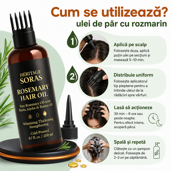 Ulei de Rozmarin pentru Creșterea Părului cu Batana, Biotină, Jojoba și Ricin
