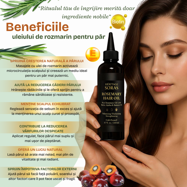 Ulei de Rozmarin 100% Pur pentru Creșterea Părului – cu Biotină, Jojoba și Ricin, Tratament Fortifiant și Hidratant