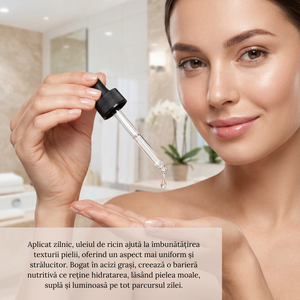 Ulei de Ricin Presat la Rece pentru Gene, Sprâncene, Păr și Unghii, 3 Aplicatoare Incluse