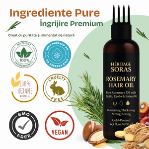 Ulei de Rozmarin 100% Pur pentru Creșterea Părului – cu Biotină, Jojoba și Ricin, Tratament Fortifiant și Hidratant