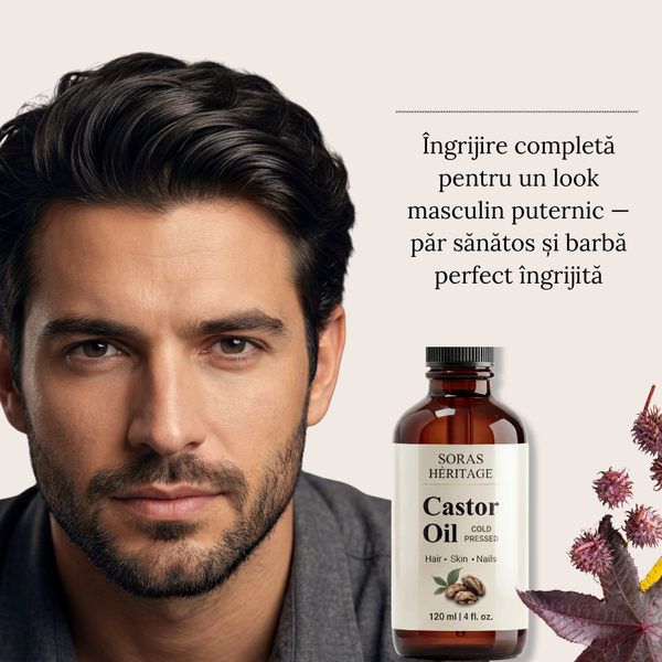 Ulei de Ricin Presat la Rece pentru Gene, Sprâncene, Păr și Unghii, 3 Aplicatoare Incluse