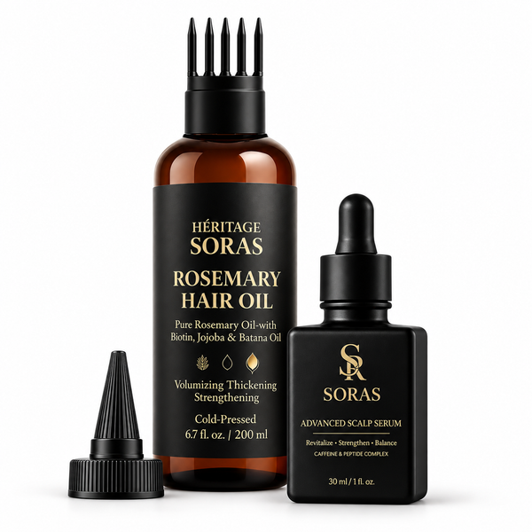 Set Profesional pentru Creșterea Părului și Anti-Cădere | Scalp Serum + Ulei de Rozmarin cu Peptide Active • Cofeină • Rozmarin • Batana