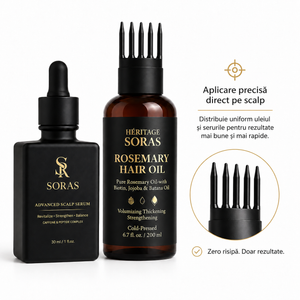 Set Profesional pentru Creșterea Părului și Anti-Cădere | Scalp Serum + Ulei de Rozmarin cu Peptide Active • Cofeină • Rozmarin • Batana
