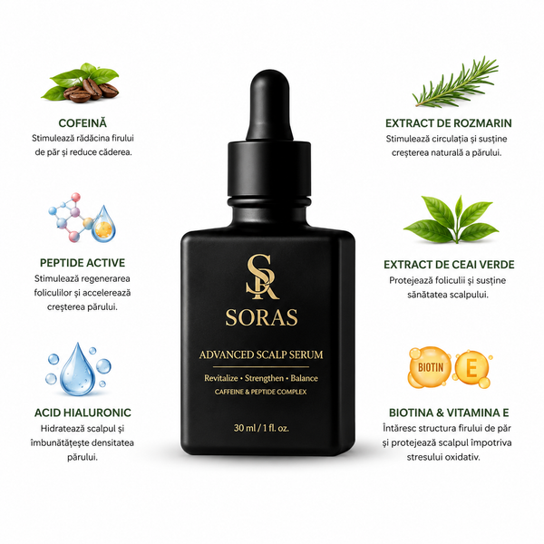 Ser pentru Creșterea Părului și Anti-Cădere | Peptide Active • Acid Hialuronic • Cofeină